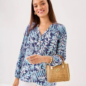 Lilly Pulitzer Elsa Silk Top $188, Sapphire Pool Summer Shorelines, Size XL